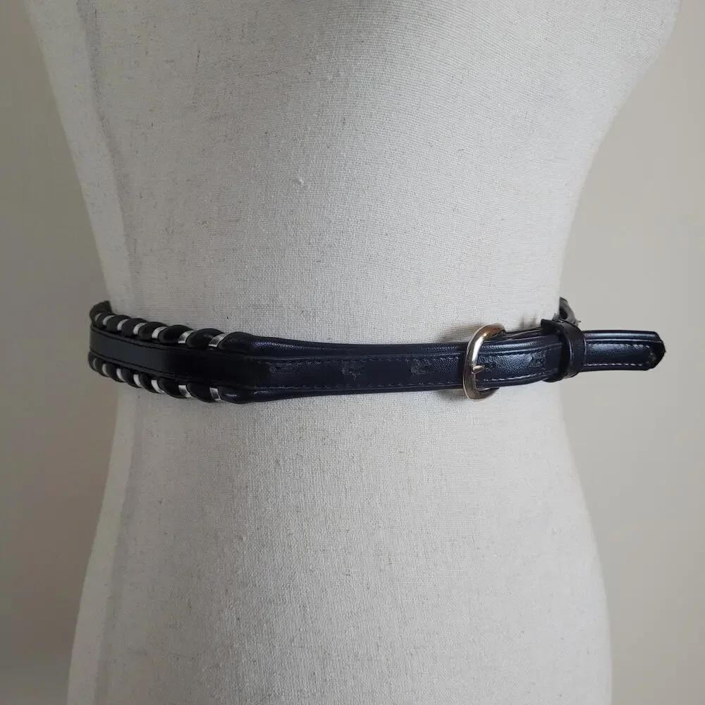 VTG Fisher Belt 28 Navy Blue Leather Whipstitch Western Cowboy Cowgirl Rodeo USA